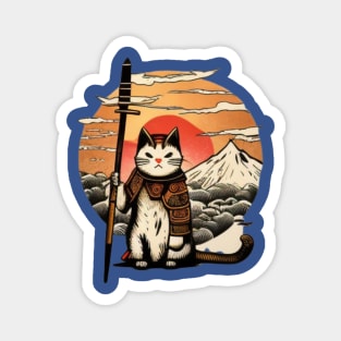 Ninja Cat Japanese Vintage Sunset Sword Magnet