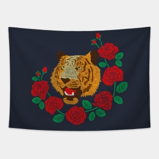 Faux Embroidery Tiger and Roses Tapestry