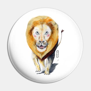 Lion. Hand painted design in watercolor and color pencils Pin