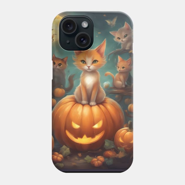 Trick or Treat - Cats Pumpkin Party Phone Case by TooplesArt