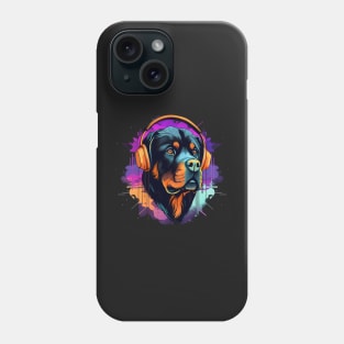 Rottweiler wears headphones - synth wave style Phone Case