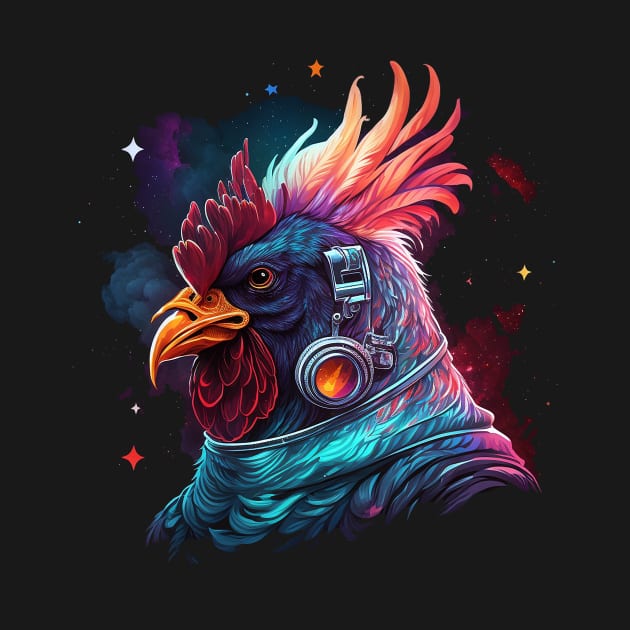 space rooster by a cat cooking