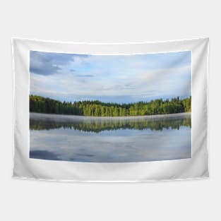 Summer lake scape at morning Tapestry