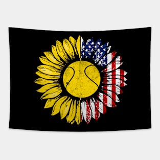 Sunflower American Flag Tennis Lover Gifts 4th Of July Tapestry