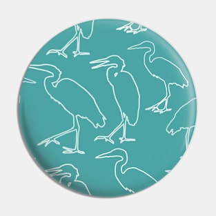 Blue Heron Walking White Line on Medium Teal Pin