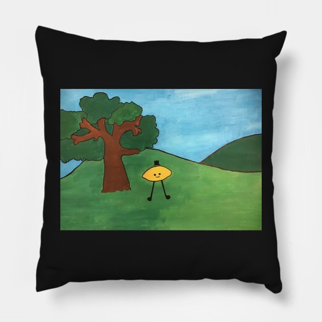 Gribby the Lemon Guy under a tree Pillow by blue1983
