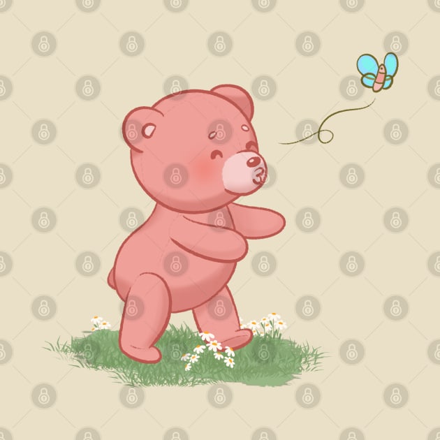 Little Bear Cub Chasing Butterfly by Art by Biyan