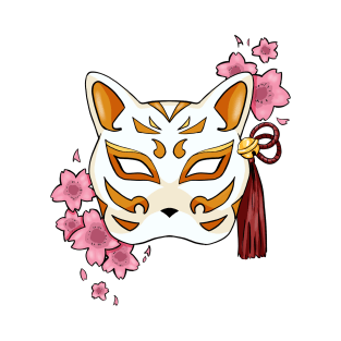 Cherry Blossom Fox Orange Mask - A Playful and Elegant Design T-Shirt
