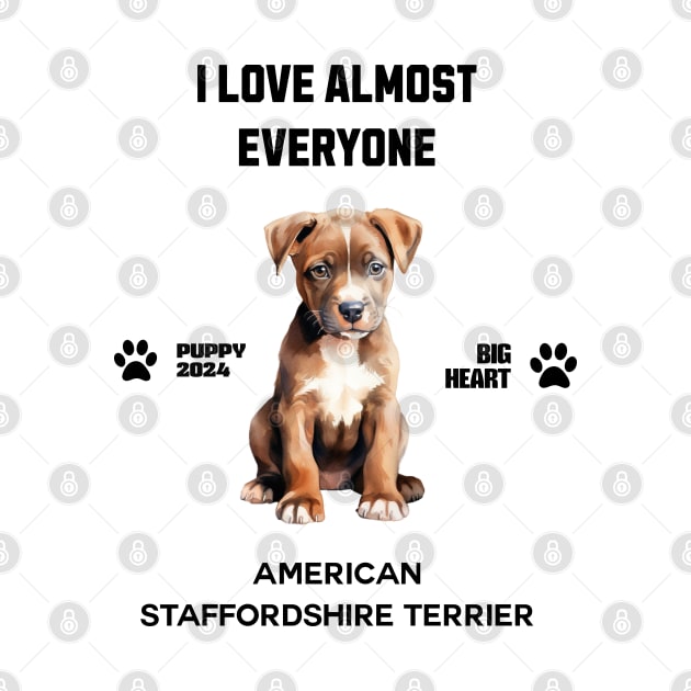 American Staffordshire Terrier i love almost everyone by DavidBriotArt