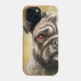 Contemporary Painting of a Pug with its Gorgeous Orange Eyes and Expression on Orange Background Phone Case