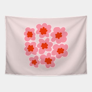 70s retro hippie flowers in pink and red Tapestry