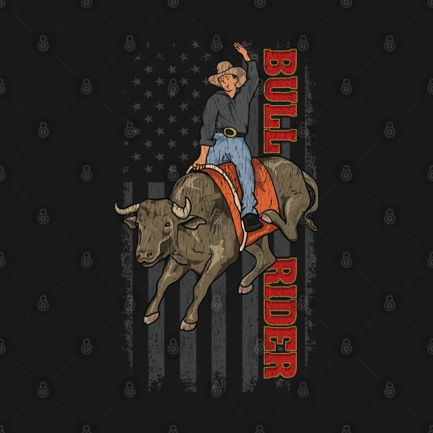 Vintage American Flag Bull Riding Gift Rodeo Bull Rider by Proficient Tees