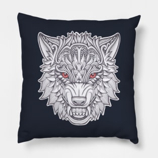 Wolf face with floral ornament decoration Pillow