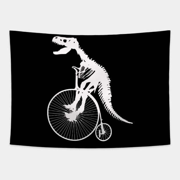 T rex fossil ride a vintage bike Tapestry by Collagedream