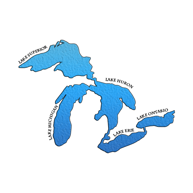 Outline of the five Great Lakes with labels - Great Lakes - T-Shirt