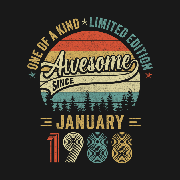 Discover January 1988 Vintage 35 Years Old Retro 35th Birthday - January 1988 Vintage 35 Years Old Retro - T-Shirt