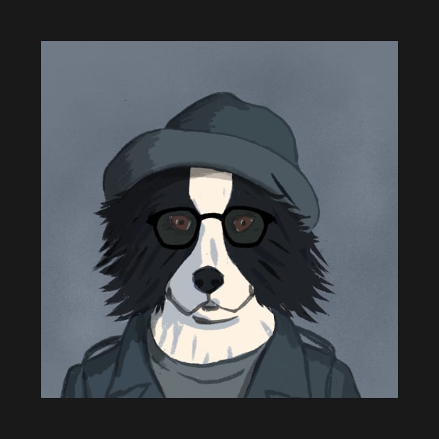 Detective border collie with hat and glasses by CharlotteLorge