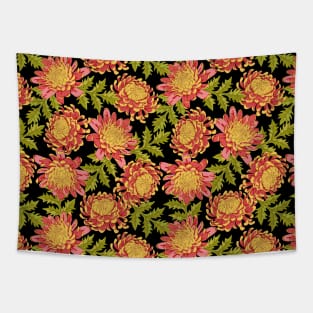 Red Chrysanthemum Floral Pattern Tapestry