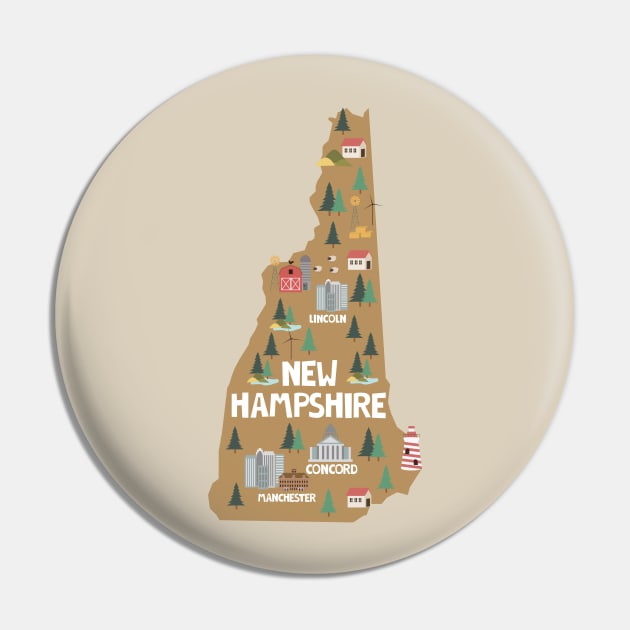 New Hampshire USA State Illustrated Map Pin by JunkyDotCom