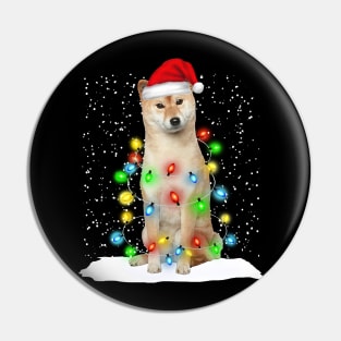 Shiba Inu Christmas Santa Hat Xmas Tree Color Lights Pin