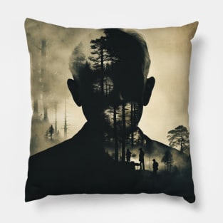 Double exposure, Granddad silhouetted portrait Pillow