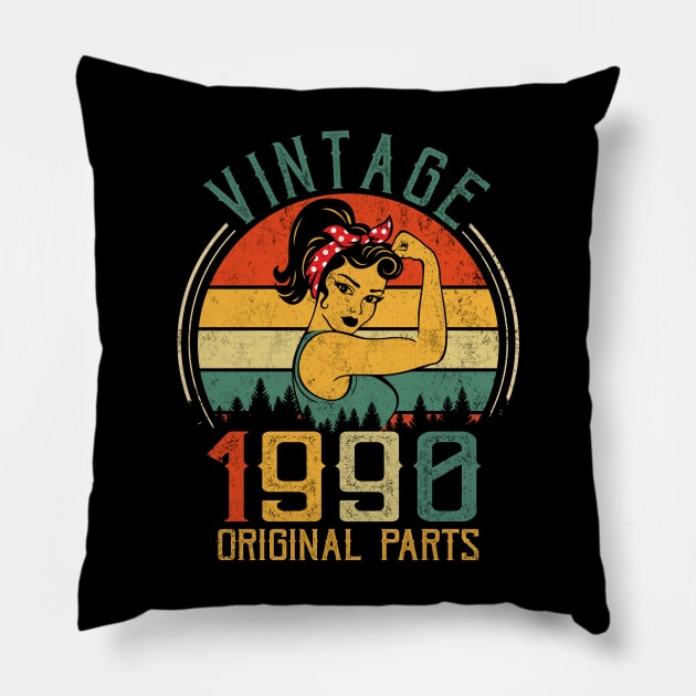 Born in 1990 Vintage Birthday Gift T-Shirt 1990 Birthday Made in the 90s Pillow by Otis Patrick