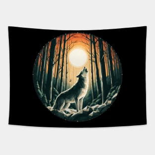 Low Poly Howling Wolf Tapestry