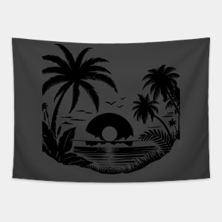 Tropical Sunset and Palm Trees Silhouette Tapestry