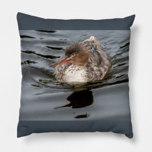 Merganser Gliding Across the Water Pillow