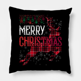 Red Plaid Merry Christmas Letter Reindeer Snowflake Buffalo Pillow
