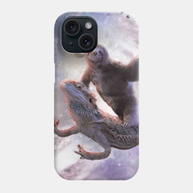 Space Sloth Riding Bearded Dragon Lizard Phone Case by Random Galaxy