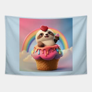 Awww. Cute Furry Baby on a Cupcake with a Heart Tapestry