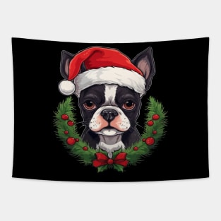 Boston Terrier Christmas Tapestry