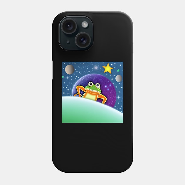 Hippy frog in space with stars Phone Case by Flawless Designs