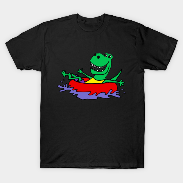 Discover Funny T-rex Dinosaur Tbing Down River - Tubing - T-Shirt