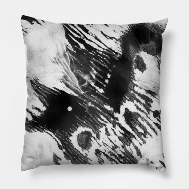 Black ink wash painting in East Asian style. Grunge texture. Hand-painted abstract monochrome. Design for fabric, textiles, wallpaper, baby room, packaging, paper. Pillow by Olesya Pugach