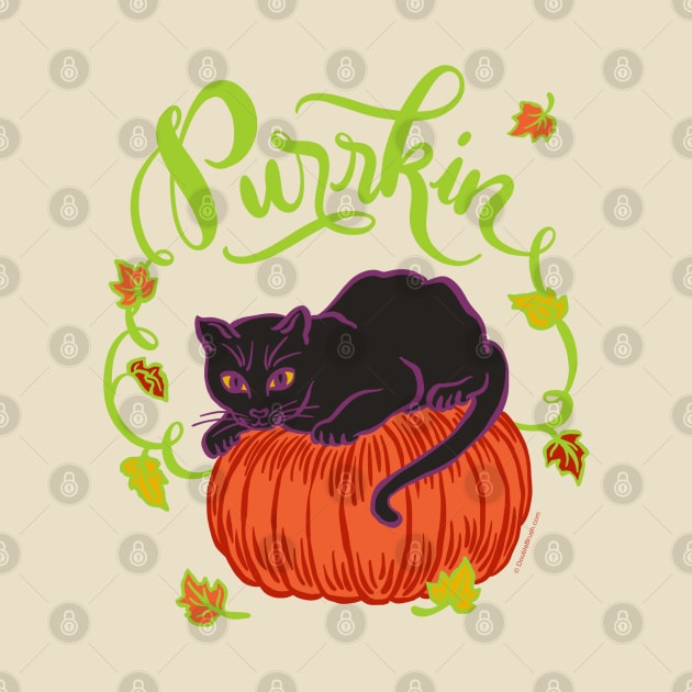 Funny Halloween Black Cat on Pumpkin Purrkin Fall Autumn by DoubleBrush