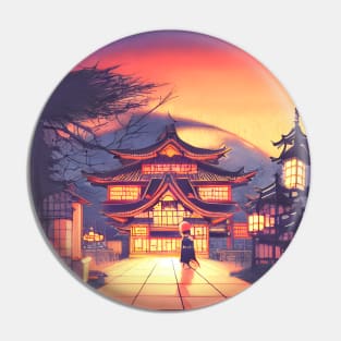 Japanese Sunset of Halloween Season Magical Temple Pin