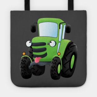 Cute green happy farm tractor cartoon illustration Tote