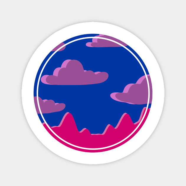 Panorama landscape purple clouds and mountains in a circle (bi flag colors) purple, blue, pink Magnet by loulou-artifex