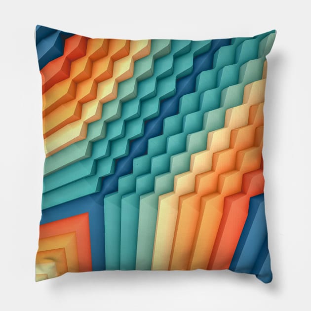 Exponential Edges Red, Blue and Orange Geometric Abstract Artwork Pillow by love-fi