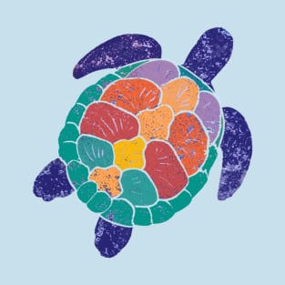 Sea Turtle Colourful Distressed Style Turtle Illustration T-Shirt