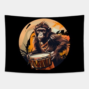 Monkey Playing Drums Tapestry