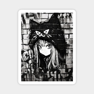 Kawaii Aesthetic Black And White Nekomimi Anime Cat Girl Graffiti Art Style Magnet