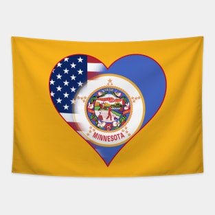 State of Minnesota Flag and American Flag Fusion Design Tapestry