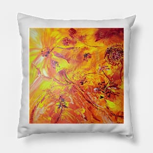 Abstract Flowers - yellow red Pillow