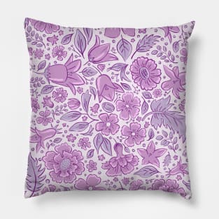 Scattered flowers and leaves in plum and grayish magenta Pillow