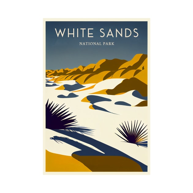 White Sands National Park Vintage Travel Poster by GreenMary Design