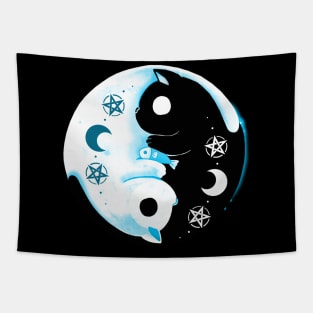 Ying Yang Cats Moon Tapestry