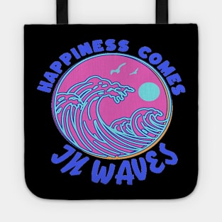 Happiness Comes In Waves, Hello Summer Vintage Funny Surfer Riding Surf Surfing Lover Gifts Tote